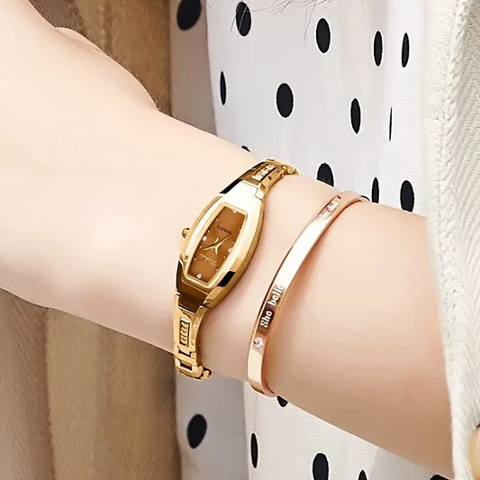 Elegant Rose Gold Quartz Watch with Sparkling Rhinestones