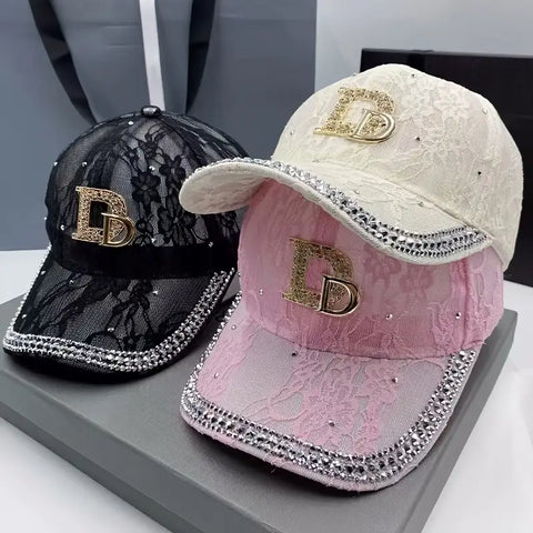 Trendy Letter "D" with Rhinestone Embellishments Baseball Cap