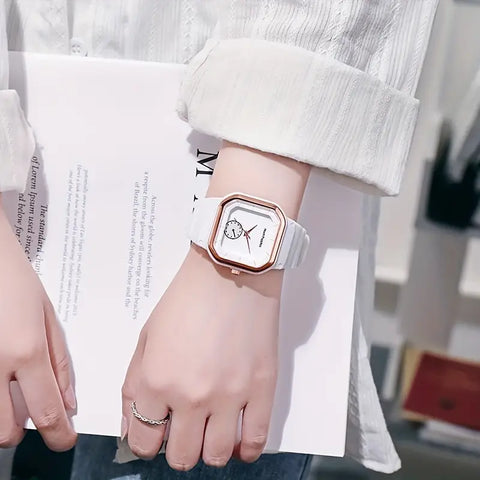 Minimalist Square Quartz Watch With Soft Flexible Plastic Strap