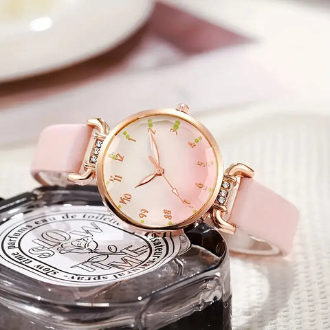 12-Digit  Quartz Watch With  Faux Leather Band