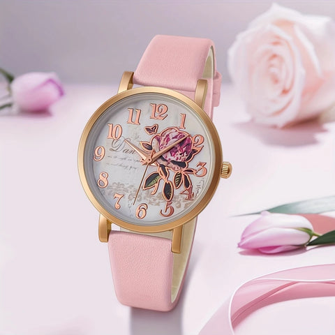 Women's Elegant Quartz Watch with Floral Design