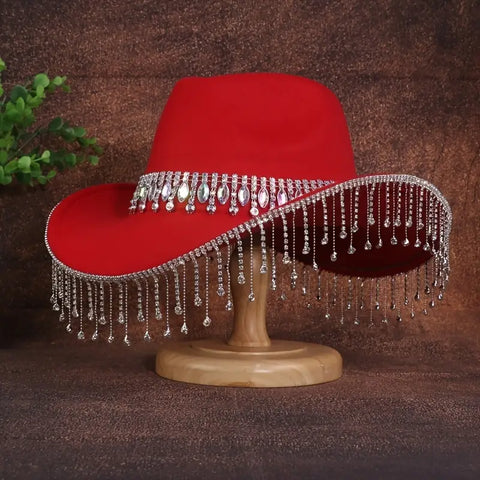 Elegant Rhinestone Tassel Cowboy Hat