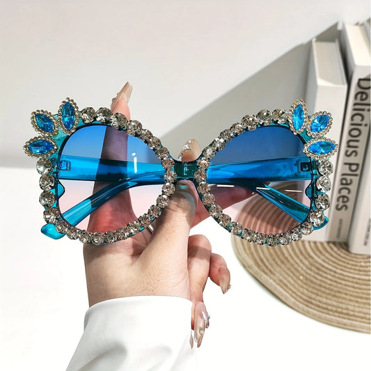 Handmade Inlaid Diamond Retro Floral Pattern  Eyeglasses