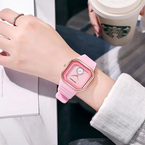 Minimalist Square Quartz Watch With Soft Flexible Plastic Strap
