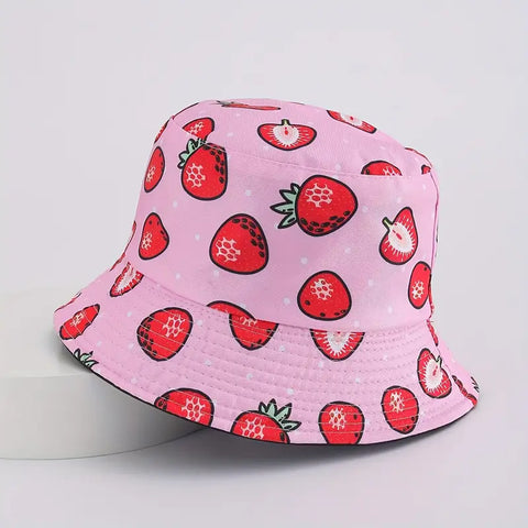Reversible Strawberry Print Bucket Hat