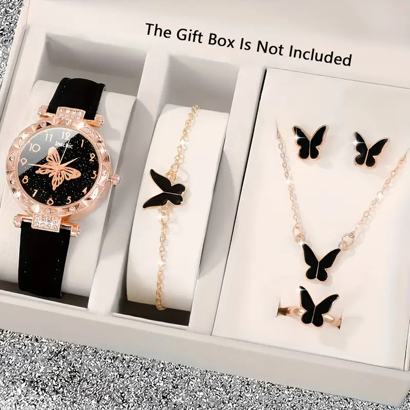 6pcs set of trendy casual quartz watches with exquisite butterfly jewelry bracelet