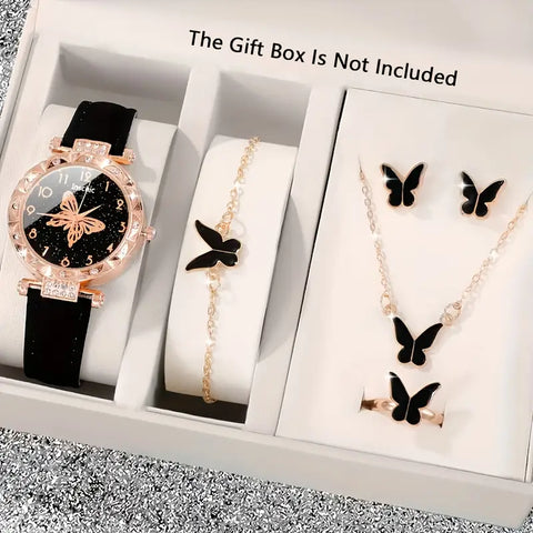 6pcs set of trendy casual quartz watches with exquisite butterfly jewelry bracelet