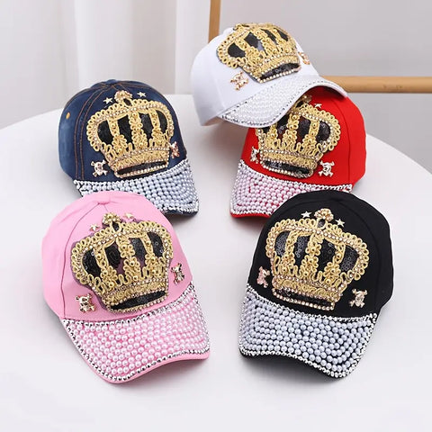 Cotton Baseball Cap with Rhinestone Crown