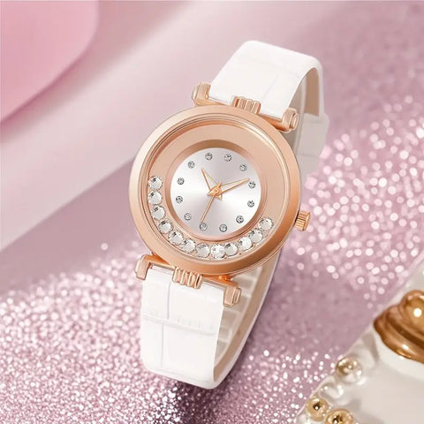 Elegant Rhinestone Quartz Watch with Sunburst Dial