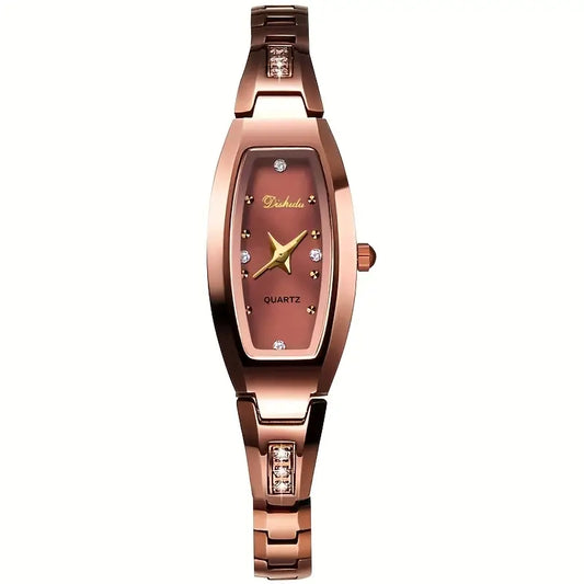 Elegant Rose Gold Quartz Watch with Sparkling Rhinestones
