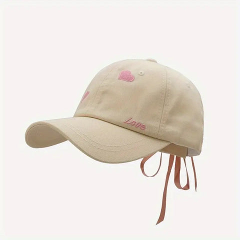 Adjustable Baseball Cap with Heart Embroidery & LOVE Ribbon