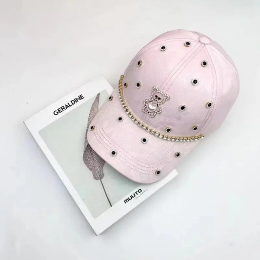 Baseball Cap with Rhinestone Bear