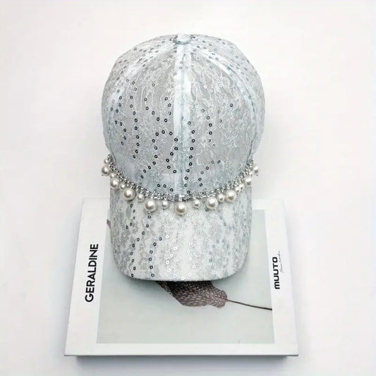 Pearl Beaded Chain Lace Baseball Cap