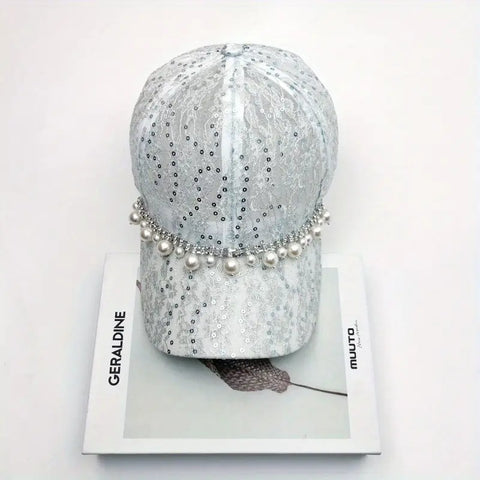 Pearl Beaded Chain Lace Baseball Cap