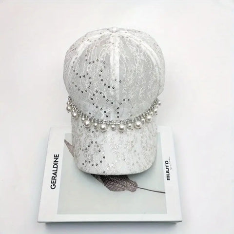 Pearl Beaded Chain Lace Baseball Cap