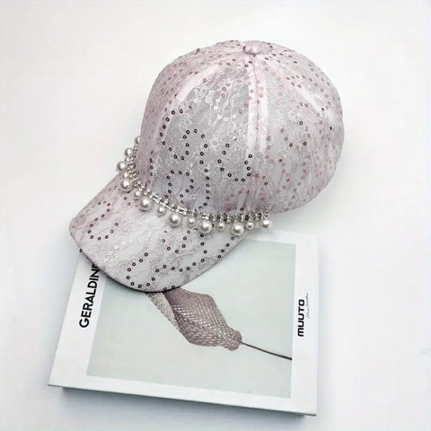 Pearl Beaded Chain Lace Baseball Cap