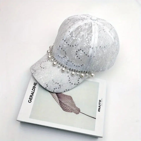 Pearl Beaded Chain Lace Baseball Cap