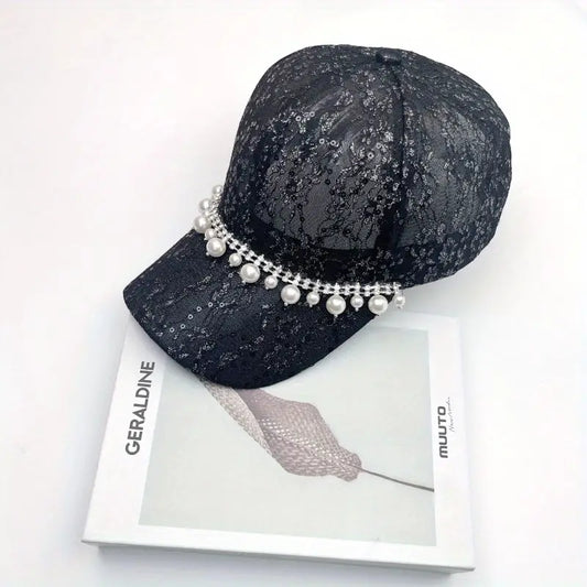 Pearl Beaded Chain Lace Baseball Cap