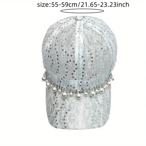 Pearl Beaded Chain Lace Baseball Cap