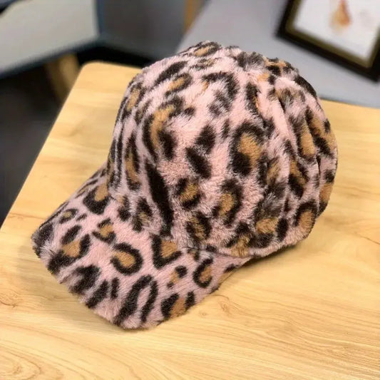 Cozy Faux Mink Leopard Print Baseball Cap