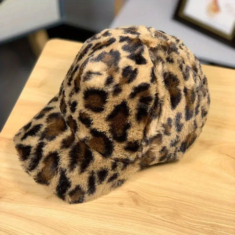 Cozy Faux Mink Leopard Print Baseball Cap