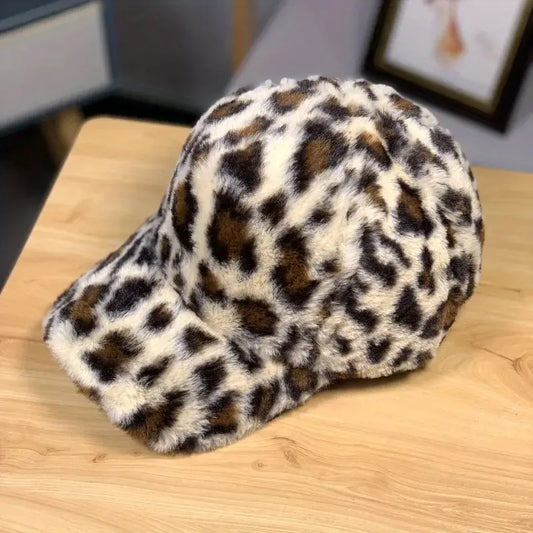 Cozy Faux Mink Leopard Print Baseball Cap