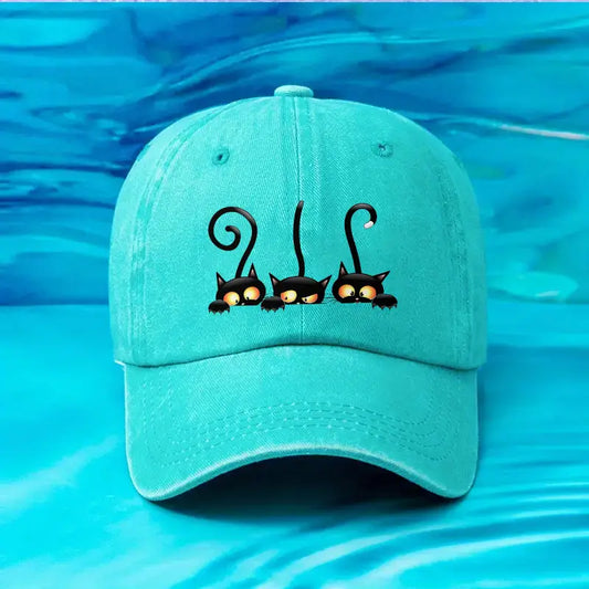 Adjustable Cotton Sun Protection Hat with Black Cat Design