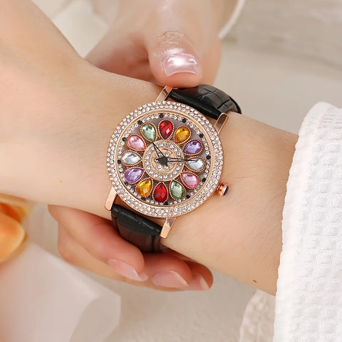 Sparkling Fashion Quartz Watch with Colorful Rhinestones
