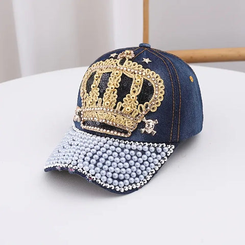 Cotton Baseball Cap with Rhinestone Crown