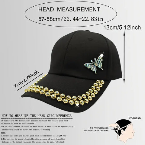 Baseball Cap with Butterfly Chain Decoration