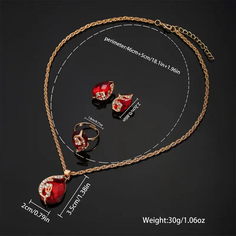 Quartz Watch Combo with Peacock Motif - Includes Necklace, Earrings & Adjustable Ring
