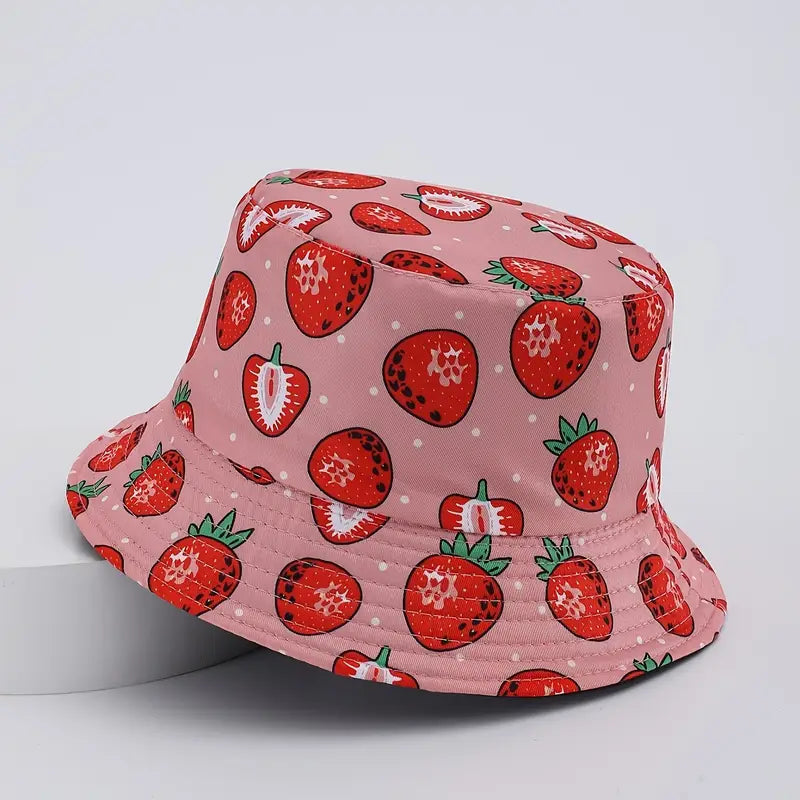 Reversible Strawberry Print Bucket Hat