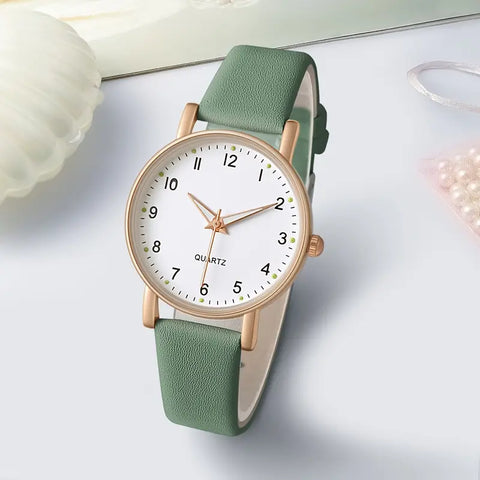 PU Leather Quartz Watch With Elegant Rose Gold Accents