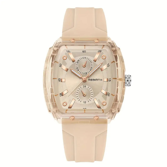 Elegant Tonneau Case Quartz Wrist Watch with Silicone Band