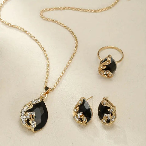 Quartz Watch Combo with Peacock Motif - Includes Necklace, Earrings & Adjustable Ring