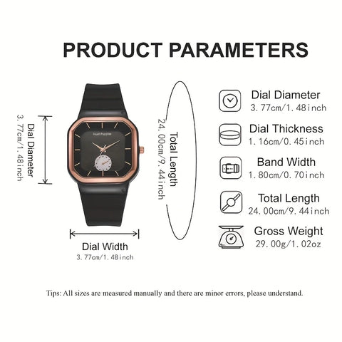Minimalist Square Quartz Watch With Soft Flexible Plastic Strap