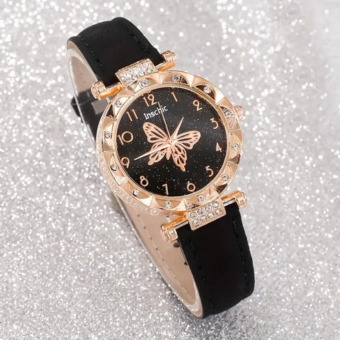 6pcs set of trendy casual quartz watches with exquisite butterfly jewelry bracelet