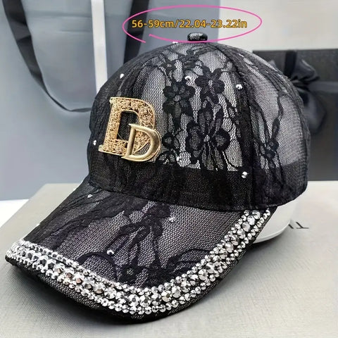 Trendy Letter "D" with Rhinestone Embellishments Baseball Cap