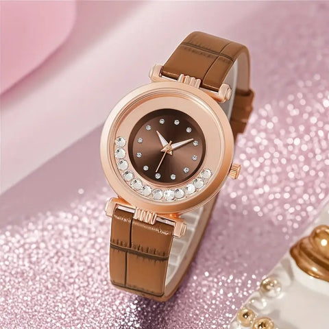 Elegant Rhinestone Quartz Watch with Sunburst Dial