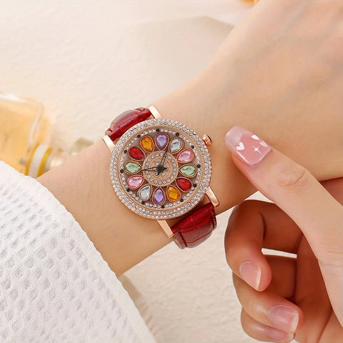 Sparkling Fashion Quartz Watch with Colorful Rhinestones