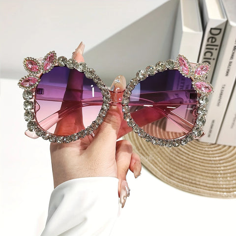 Handmade Inlaid Diamond Retro Floral Pattern  Eyeglasses