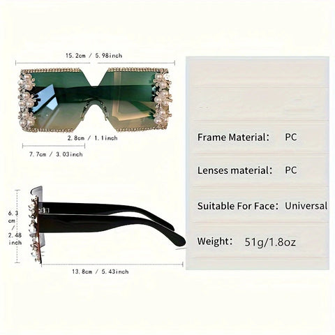 Elegant Flower Decor No Frame Square Luxury Rhinestone Glasses