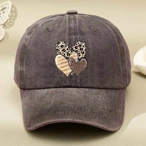 Three Leopard Print Heart Print  Washed Baseball Cap