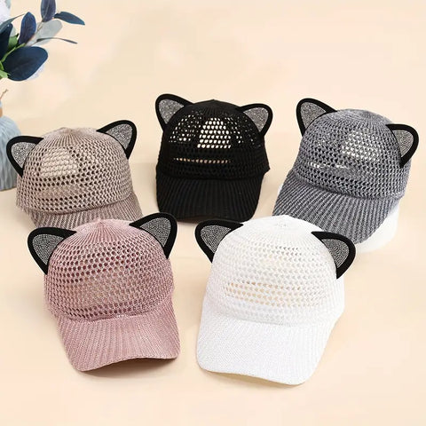 1pc Breathable Mesh Baseball Cap with Cute Cat Ears