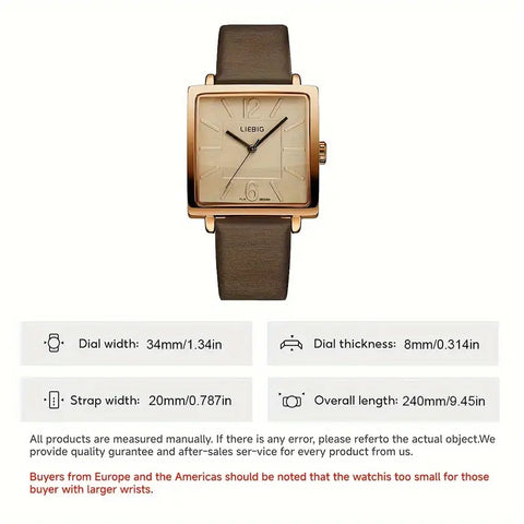 Large Square Quartz Watch With Classic PU Leather