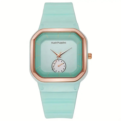 Minimalist Square Quartz Watch With Soft Flexible Plastic Strap
