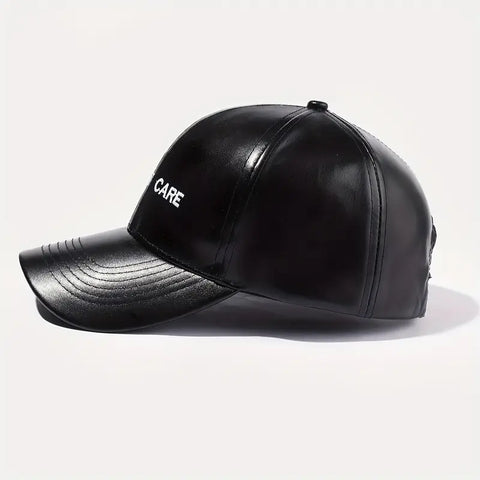 I DON'T CARE Slogan Embroidered PU Leather Baseball Cap