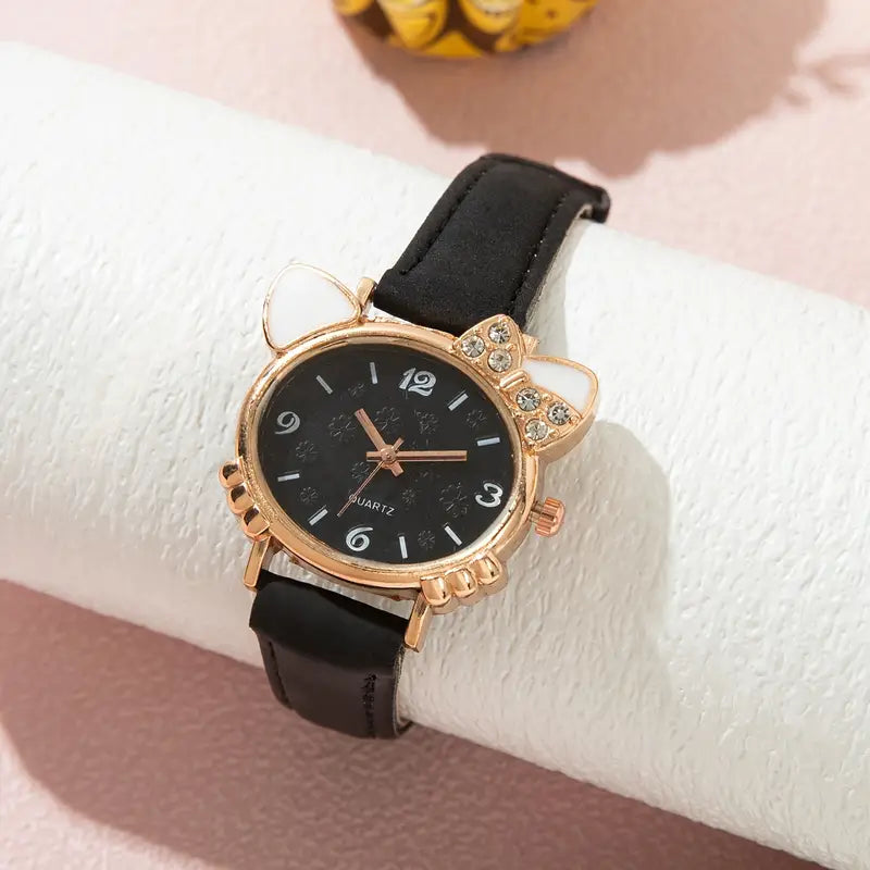 Chic Cat-Themed Quartz Watch with Sparkling Rhinestones