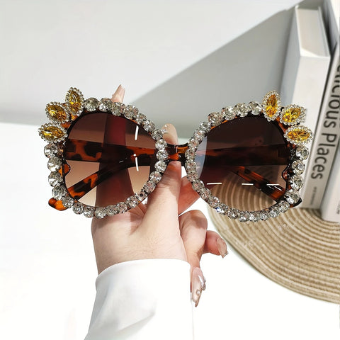 Handmade Inlaid Diamond Retro Floral Pattern  Eyeglasses