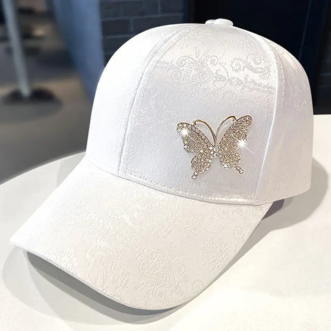 Elegant Polyester Baseball Cap  with Rhinestone Butterfly Design
